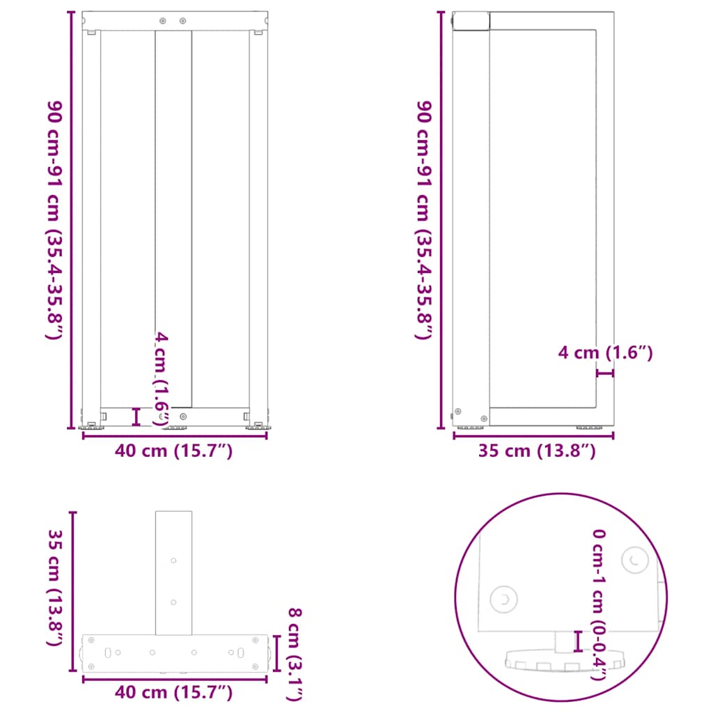 Bar Table Legs T-Shaped 2 pcs Black 40x35x(90-91) cm Steel