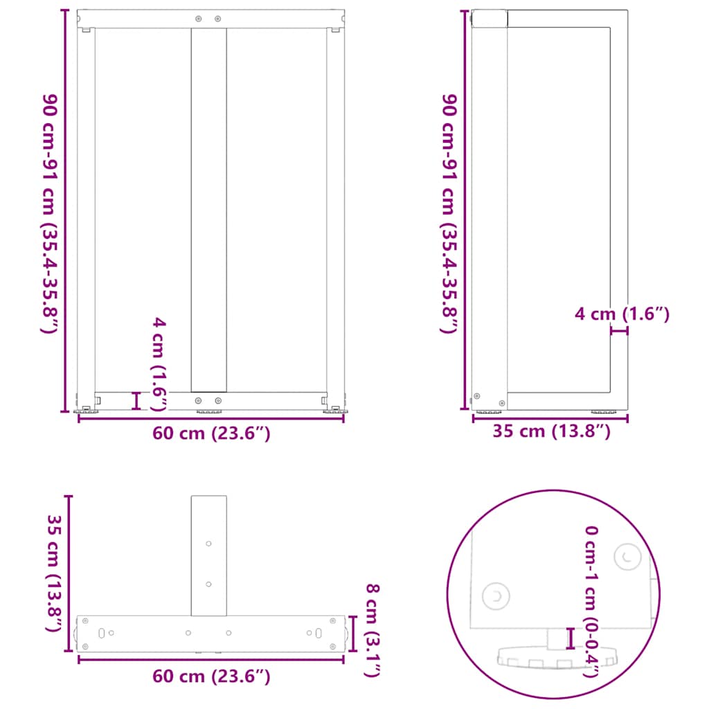 Bar Table Legs T-Shaped 2 pcs Black 60x35x(90-91) cm Steel