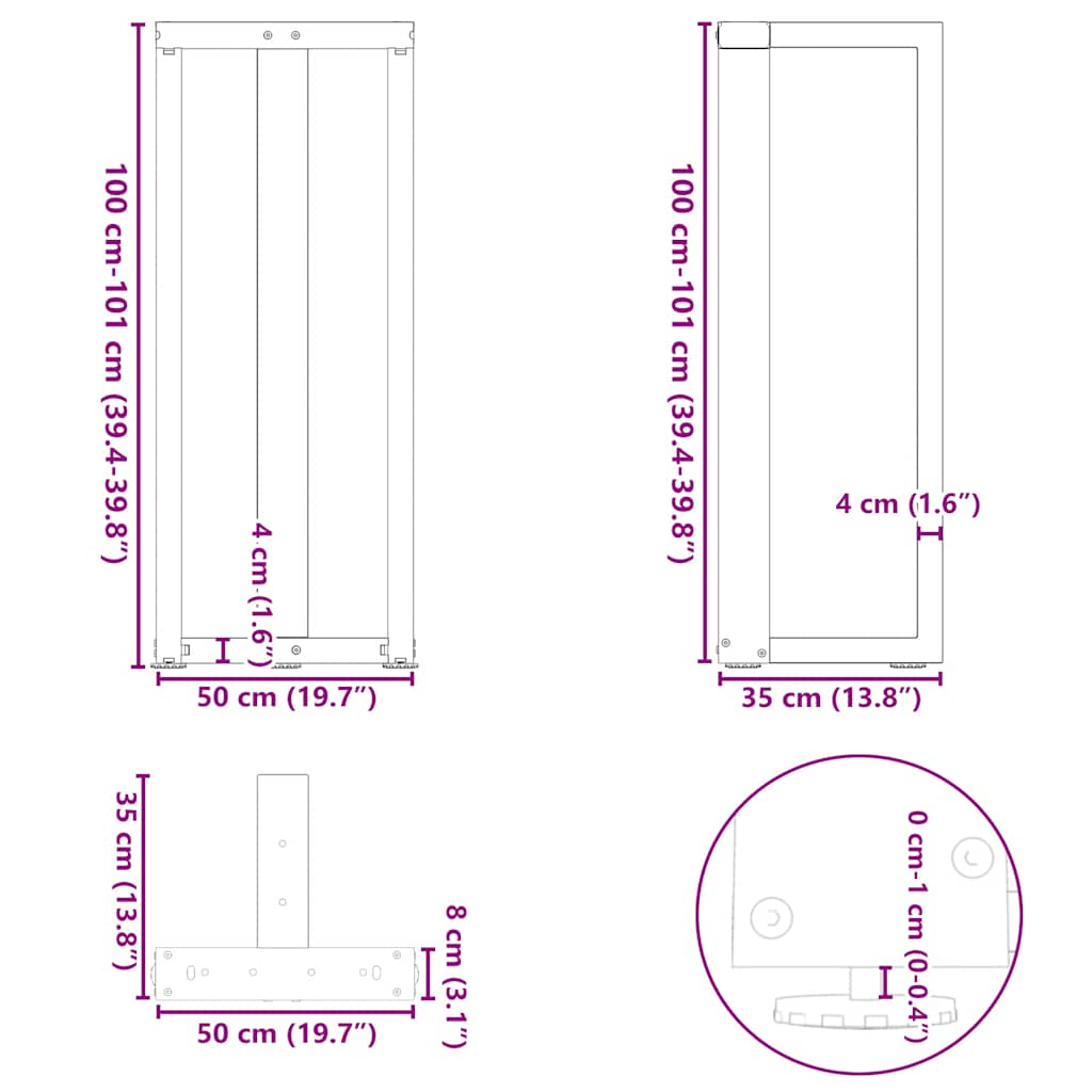 Bar Table Legs T-Shaped 2 pcs White 50x35x(100-101) cm Steel