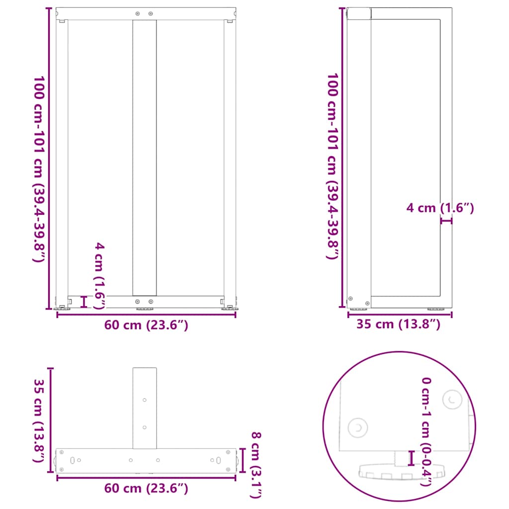 Bar Table Legs T-Shaped 2 pcs Anthracite 60x35x(100-101) cm