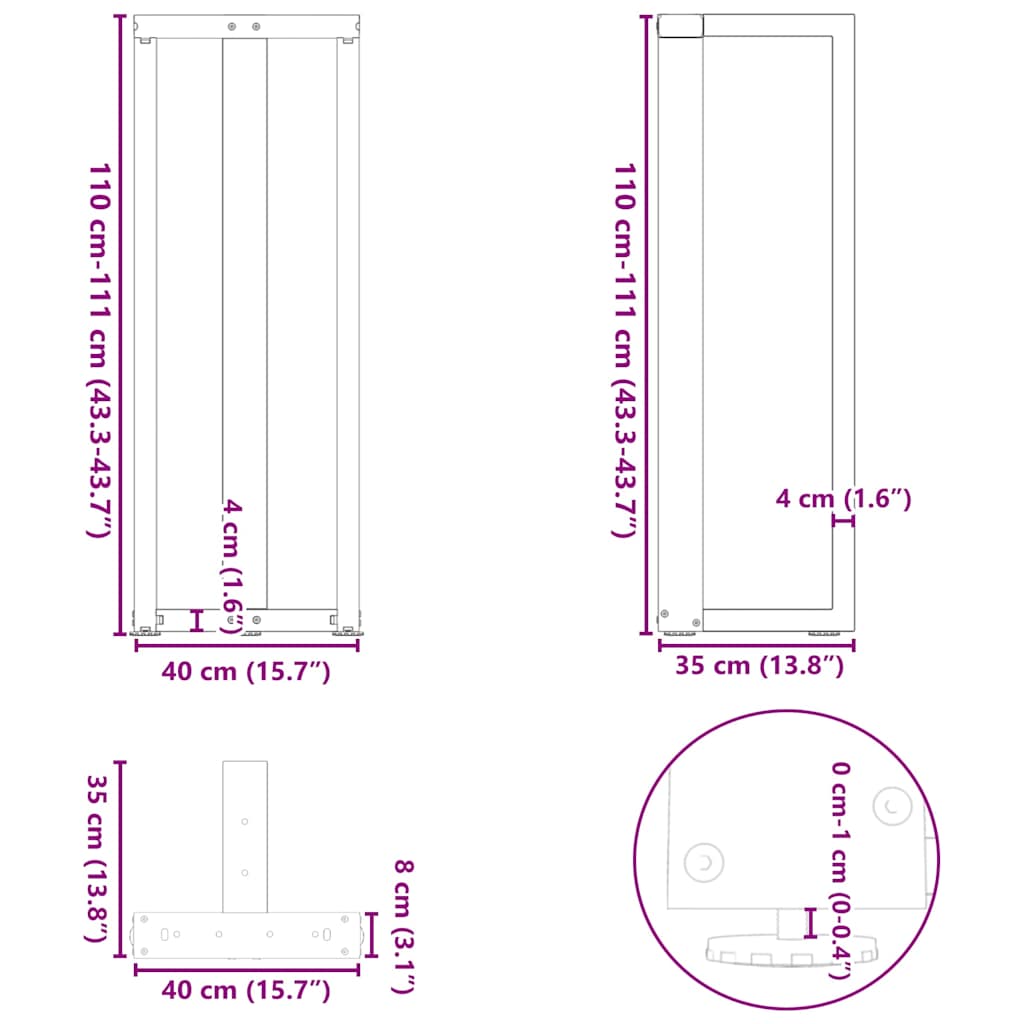 Bar Table Legs T-Shaped 2 pcs Anthracite 40x35x(110-111) cm