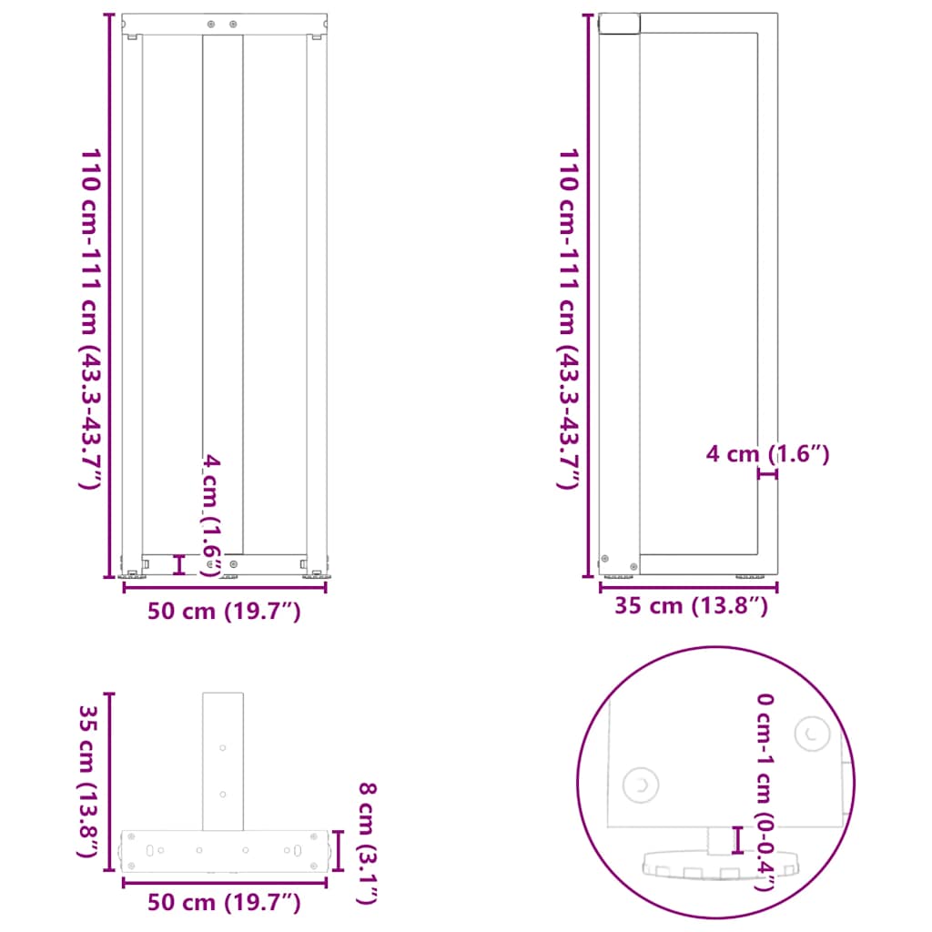Bar Table Legs T-Shaped 2 pcs Anthracite 50x35x(110-111) cm