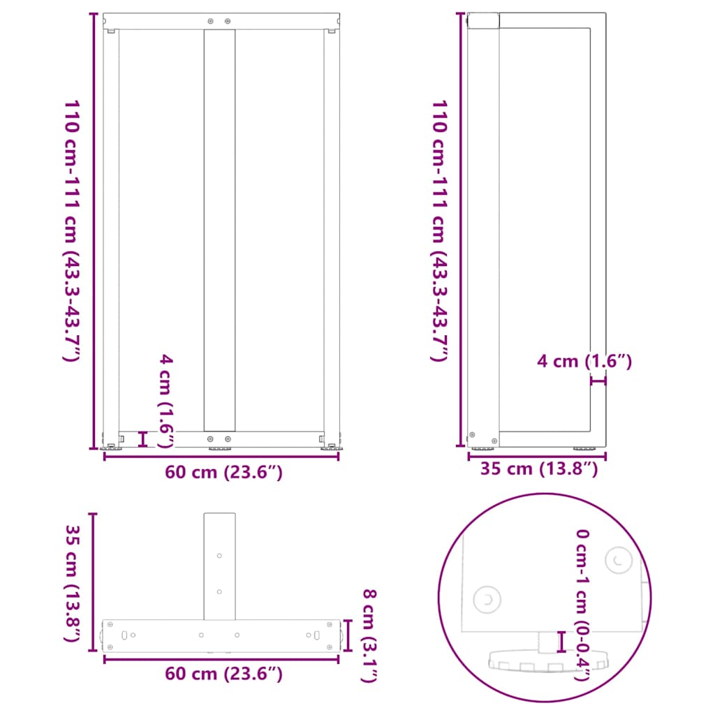 Bar Table Legs T-Shaped 2 pcs Anthracite 60x35x(110-111) cm