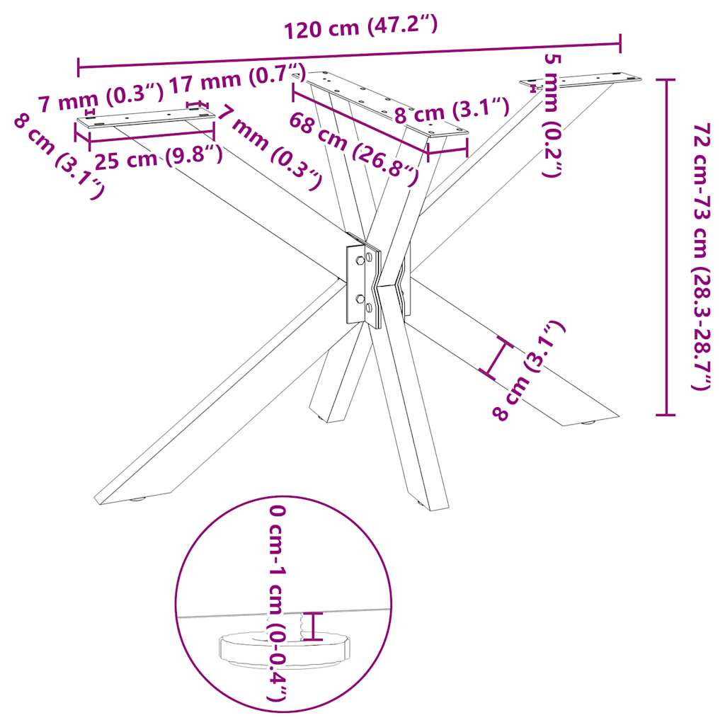 Dining Table Leg Spider Shape Natural Steel 120x68x(72-73) cm Steel