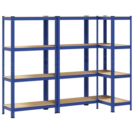 4-Layer Storage Shelves 3 pcs Blue Steel&Engineered Wood 4-Layer Storage Shelves 3 pcs Blue Steel&Engineered Wood