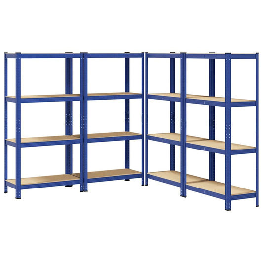 4-Layer Storage Shelves 4 pcs Blue Steel&Engineered Wood 4-Layer Storage Shelves 4 pcs Blue Steel&Engineered Wood