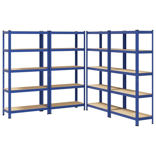5-Layer Storage Shelves 4 pcs Blue Steel&Engineered Wood 5-Layer Storage Shelves 4 pcs Blue Steel&Engineered Wood
