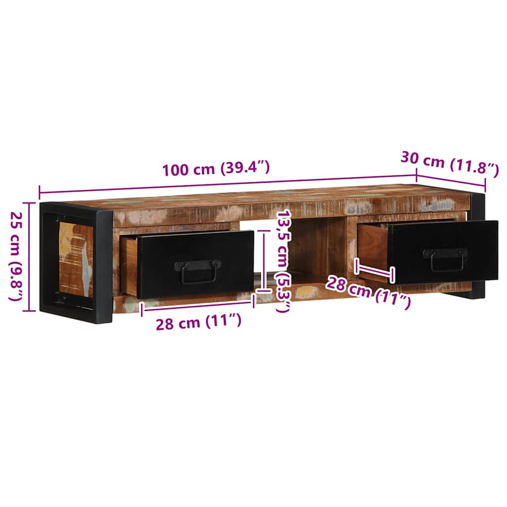TV Cabinet 100x30x25 cm Solid Wood Reclaimed