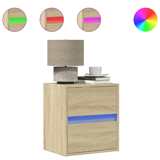 Wall-mounted Bedside Cabinets with LED Lights 2 pcs Sonoma Oak Wall-mounted Bedside Cabinets with LED Lights 2 pcs Sonoma Oak