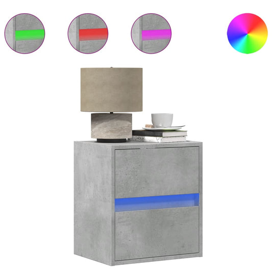 Wall-mounted Bedside Cabinet with LED Lights Concrete Grey Wall-mounted Bedside Cabinet with LED Lights Concrete Grey