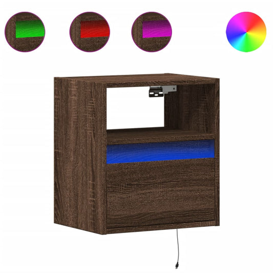 Wall-mounted Bedside Cabinet with LED Lights Brown Oak Wall-mounted Bedside Cabinet with LED Lights Brown Oak