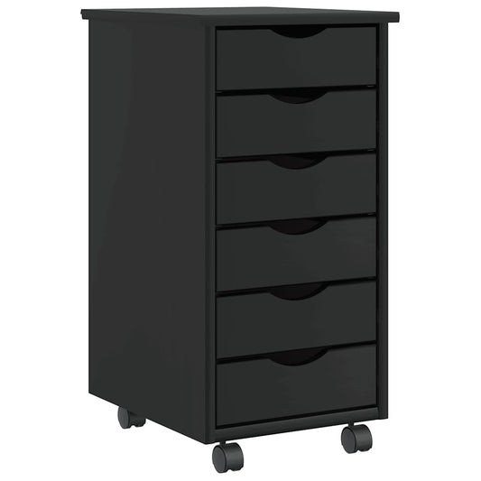 Rolling Cabinet with Drawers "MOSS" Black Solid Wood Pine Rolling Cabinet with Drawers "MOSS" Black Solid Wood Pine