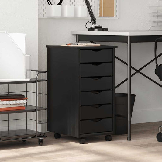 Rolling Cabinet with Drawers MOSS Black Solid Wood Pine Rolling Cabinet with Drawers MOSS Black Solid Wood Pine