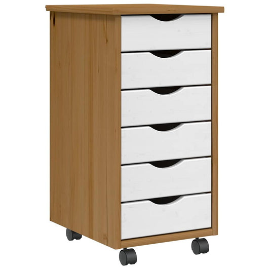 Rolling Cabinet with Drawers "MOSS" Honey Brown Solid Wood Pine Rolling Cabinet with Drawers "MOSS" Honey Brown Solid Wood Pine