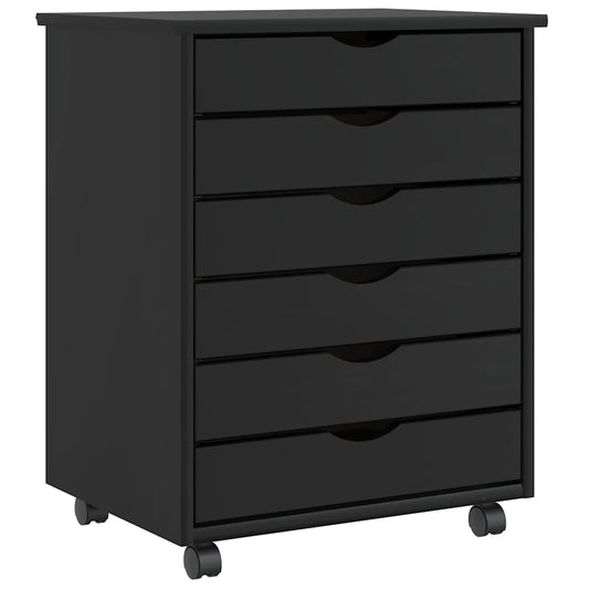Rolling Cabinet with Drawers "MOSS" Black Solid Wood Pine Rolling Cabinet with Drawers "MOSS" Black Solid Wood Pine