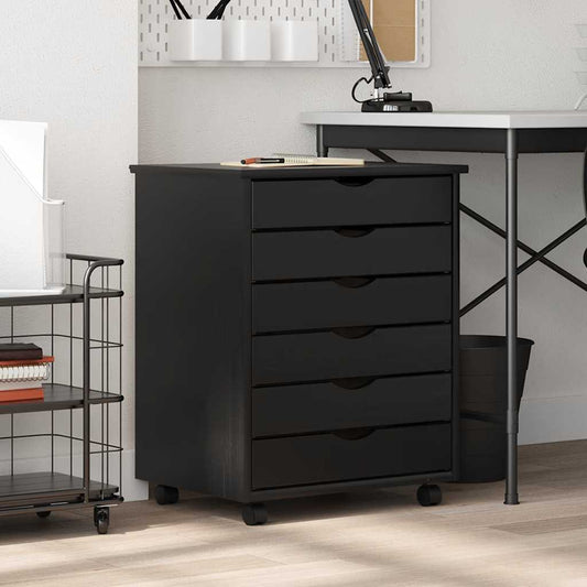 Rolling Cabinet with Drawers MOSS Black Solid Wood Pine Rolling Cabinet with Drawers MOSS Black Solid Wood Pine