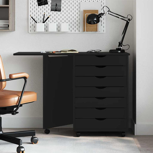 Rolling Cabinet with Desk MOSS Black Solid Wood Pine Rolling Cabinet with Desk MOSS Black Solid Wood Pine