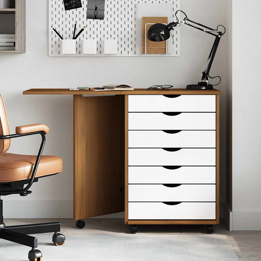 Rolling Cabinet with Desk MOSS Honey Brown Solid Wood Pine Rolling Cabinet with Desk MOSS Honey Brown Solid Wood Pine