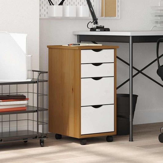Rolling Cabinet with Drawers MOSS Honey Brown Solid Wood Pine Rolling Cabinet with Drawers MOSS Honey Brown Solid Wood Pine