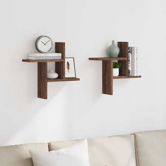 Wall Shelves 2 pcs Brown Oak 38x12x38 cm Engineered Wood Wall Shelves 2 pcs Brown Oak 38x12x38 cm Engineered Wood