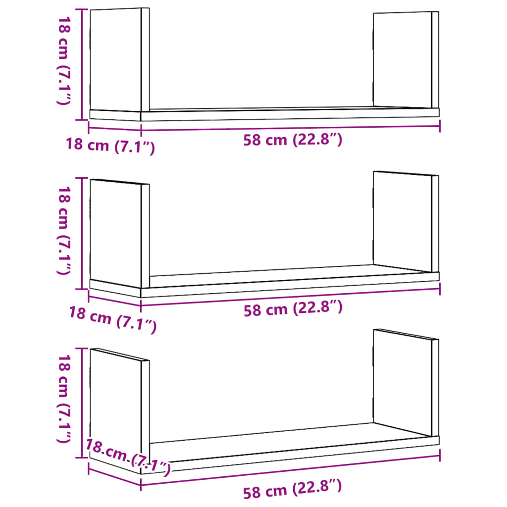 Wall Shelves 3 pcs Smoked Oak 58x18x18 cm Engineered Wood