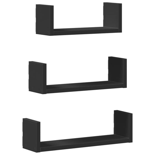 Wall Shelf 3 pcs Black Engineered Wood Wall Shelf 3 pcs Black Engineered Wood