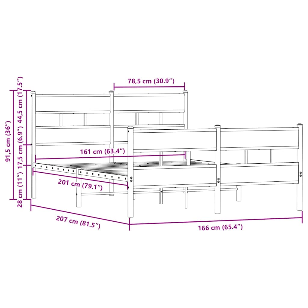 Metal Bed Frame without Mattress Brown Oak 160x200 cm