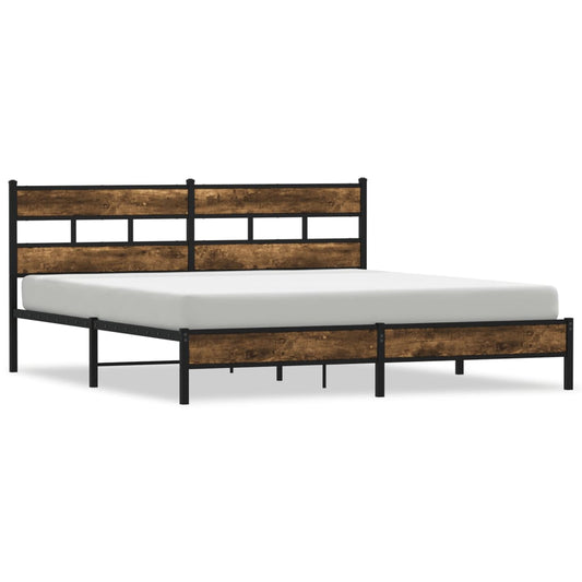 Metal Bed Frame without Mattress Smoked Oak 193x203 cm Metal Bed Frame without Mattress Smoked Oak 193x203 cm