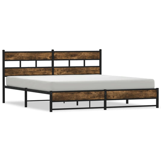 Metal Bed Frame without Mattress Smoked Oak 193x203 cm Metal Bed Frame without Mattress Smoked Oak 193x203 cm