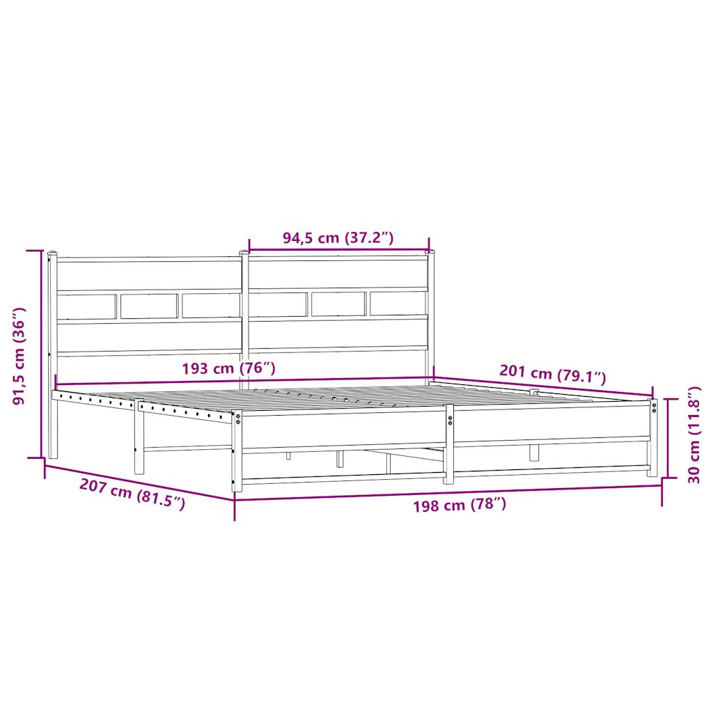 Metal Bed Frame without Mattress Sonoma Oak 193x203 cm