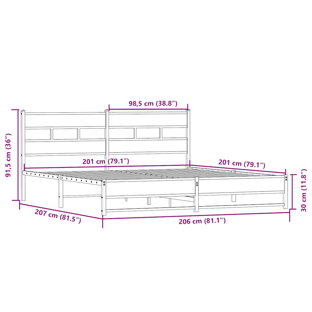 Metal Bed Frame without Mattress Sonoma Oak 200x200 cm