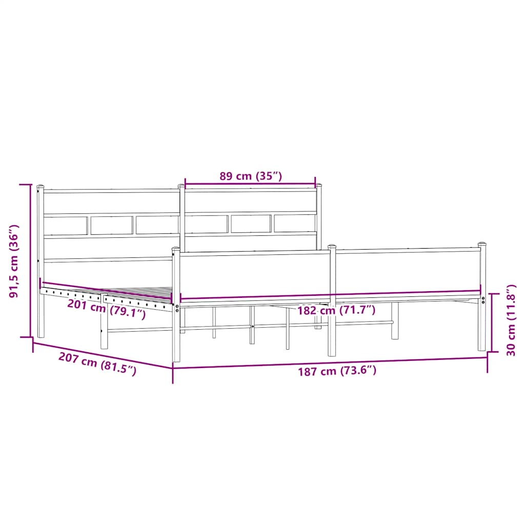 Metal Bed Frame without Mattress Sonoma Oak 180x200 cm