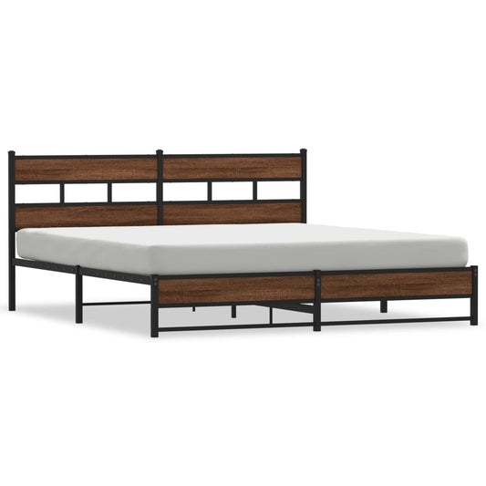 Metal Bed Frame without Mattress Brown Oak 183x213 cm Metal Bed Frame without Mattress Brown Oak 183x213 cm