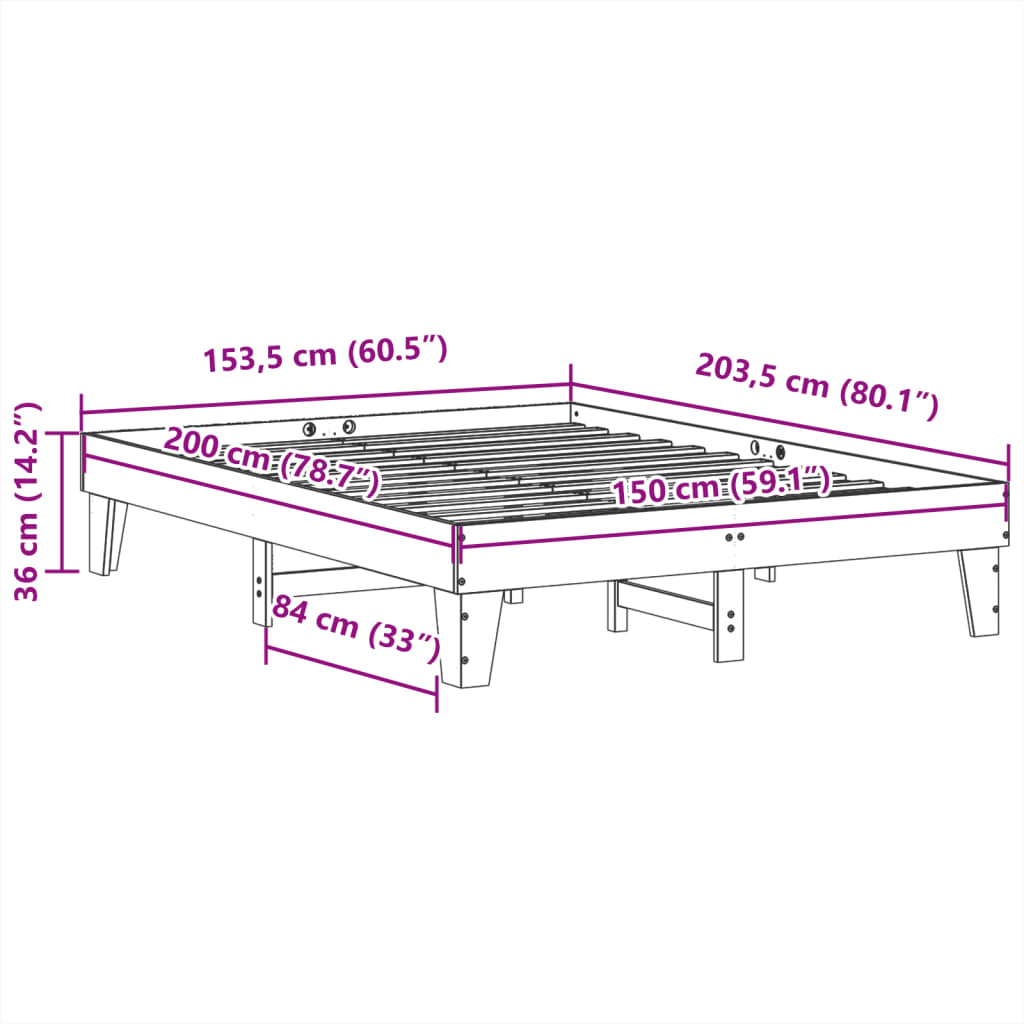 Bed Frame without Mattress 150x200 cm Solid Wood Pine