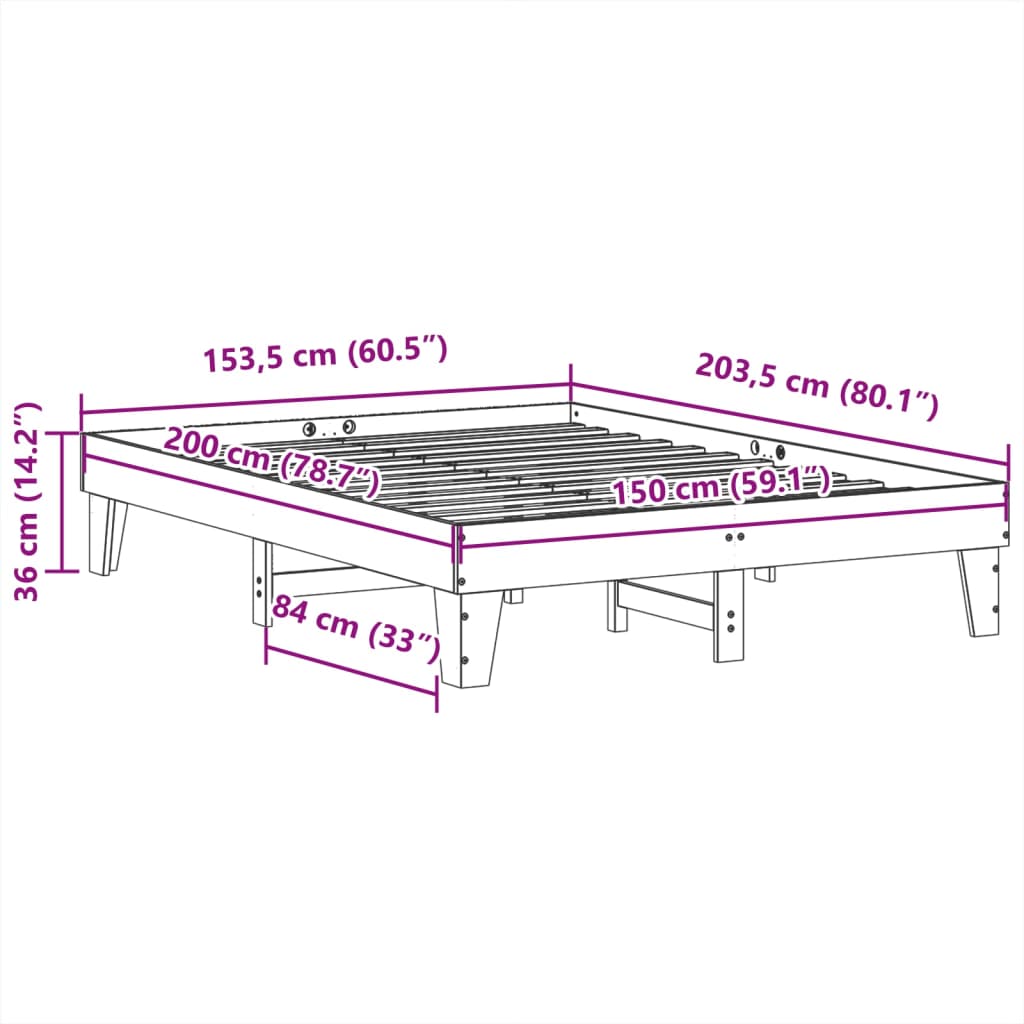 Bed Frame without Mattress Wax Brown 150x200 cm Solid Wood Pine