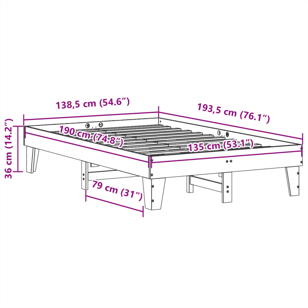 Bed Frame without Mattress White 135x190 cm Solid Wood Pine