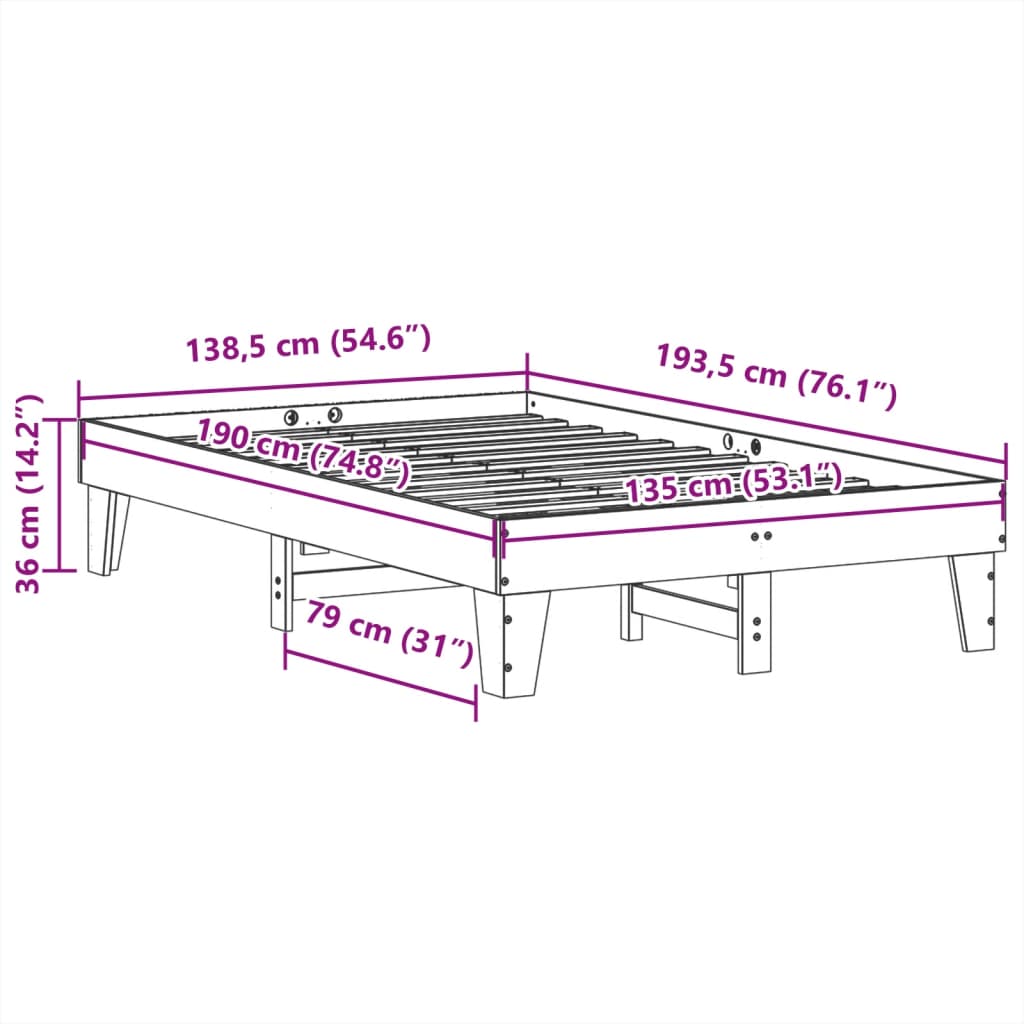 Bed Frame without Mattress Wax Brown 135x190 cm Solid Wood Pine
