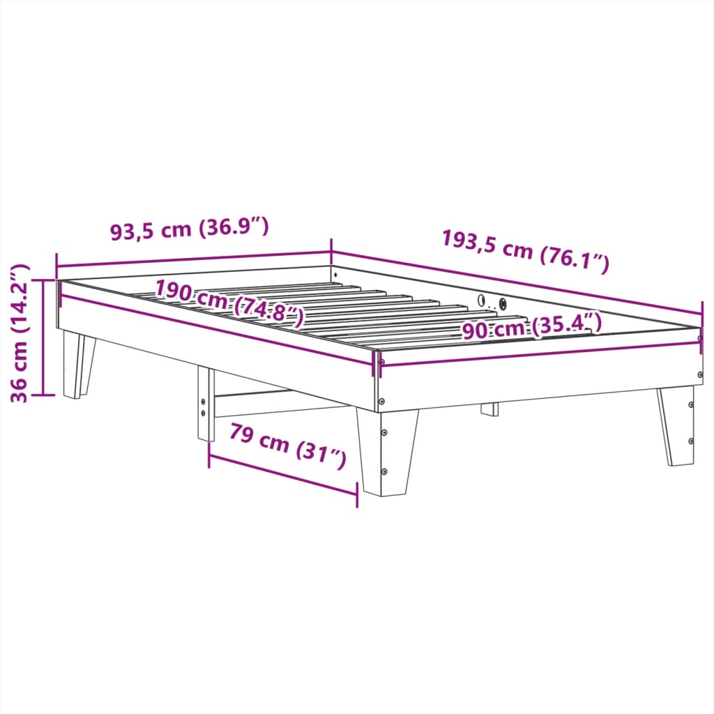 Bed Frame without Mattress 90x190 cm Solid Wood Pine