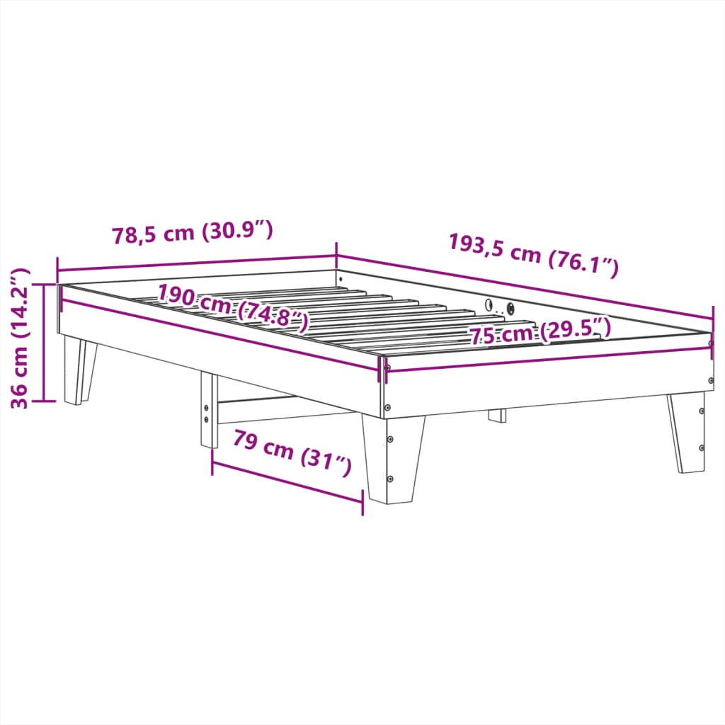 Bed Frame without Mattress Wax Brown 75x190 cm Solid Wood Pine
