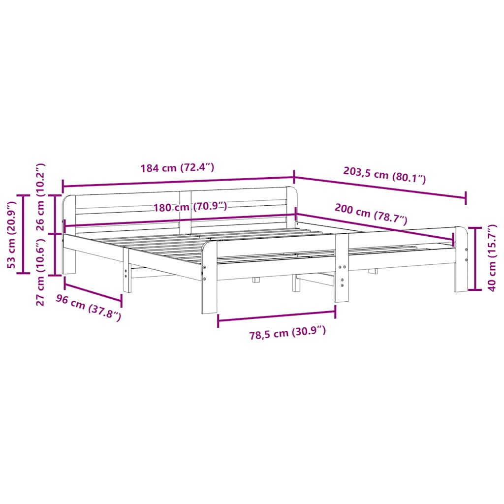 Bed Frame without Mattress White 180x200 cm Solid Wood Pine