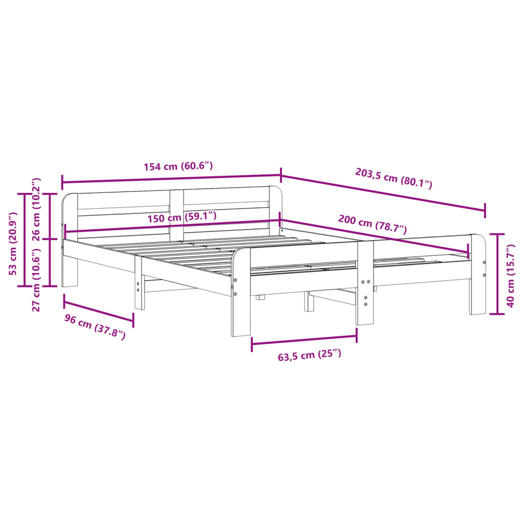 Bed Frame without Mattress 150x200 cm Solid Wood Pine