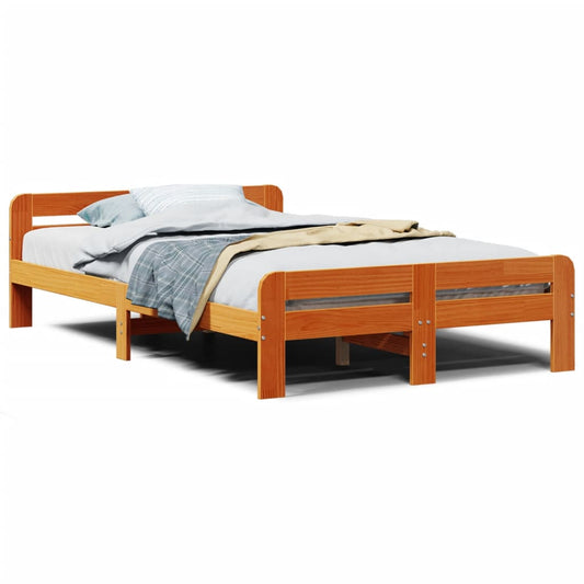 Bed Frame without Mattress Wax Brown 135x190 cm Double Solid Wood Pine Bed Frame without Mattress Wax Brown 135x190 cm Double Solid Wood Pine