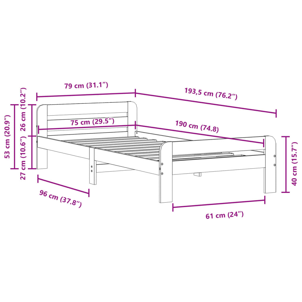Bed Frame without Mattress Wax Brown 75x190 cm Solid Wood Pine