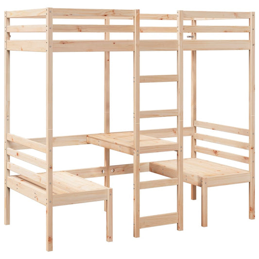 Loft Bed Frame with Desk and Chairs 80x200cm Solid Wood Pine Loft Bed Frame with Desk and Chairs 80x200cm Solid Wood Pine