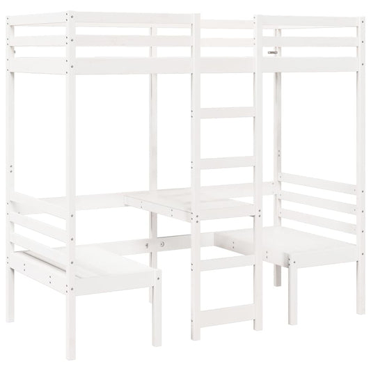 Loft Bed Frame with Desk and Chairs White 80x200cm Solid Wood Pine Loft Bed Frame with Desk and Chairs White 80x200cm Solid Wood Pine