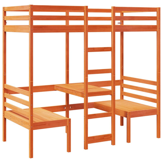 Loft Bed Frame with Desk and Chairs Wax Brown 75x190cm Solid Wood Pine Loft Bed Frame with Desk and Chairs Wax Brown 75x190cm Solid Wood Pine