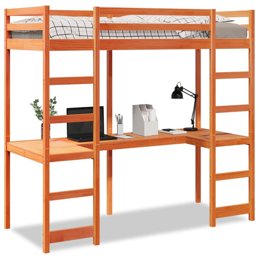 Loft Bed Frame without Mattress Wax Brown 75x190 cm Small Single Solid Wood Pine Loft Bed Frame without Mattress Wax Brown 75x190 cm Small Single Solid Wood Pine