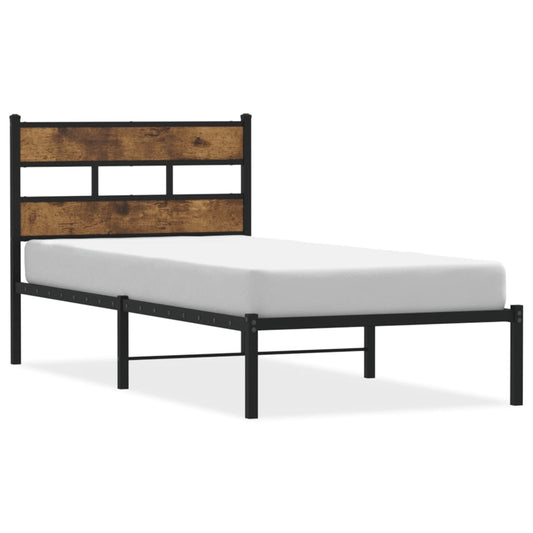 Metal Bed Frame without Mattress Smoked Oak 75x190 cm Small Single Metal Bed Frame without Mattress Smoked Oak 75x190 cm Small Single