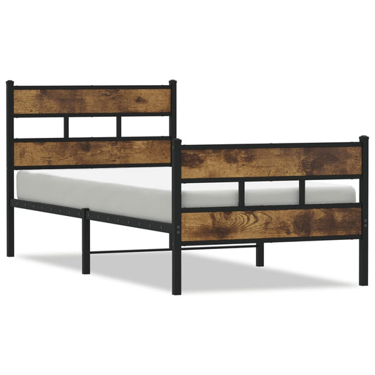 Metal Bed Frame without Mattress Smoked Oak 90x190 cm Single Metal Bed Frame without Mattress Smoked Oak 90x190 cm Single