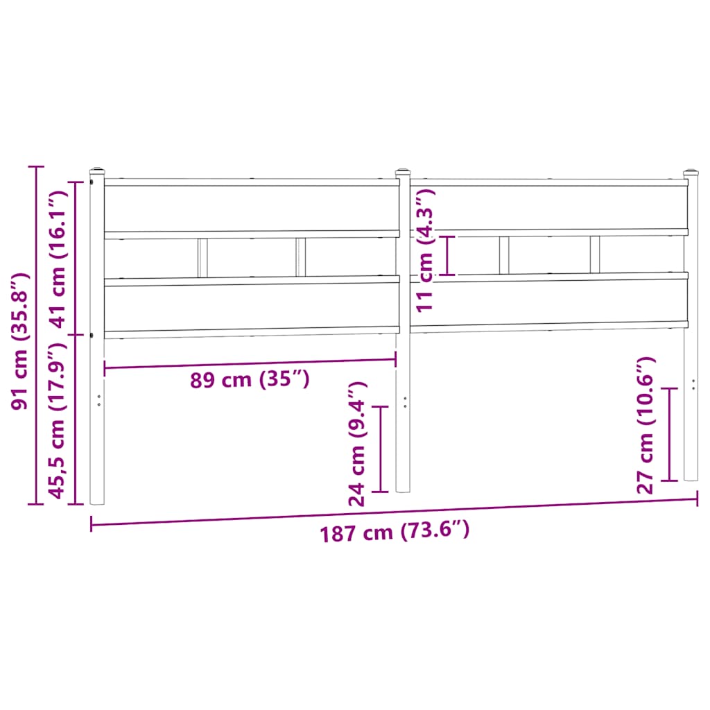Replace Headboard Smoked Oak 180 cm Iron and Engineered Wood